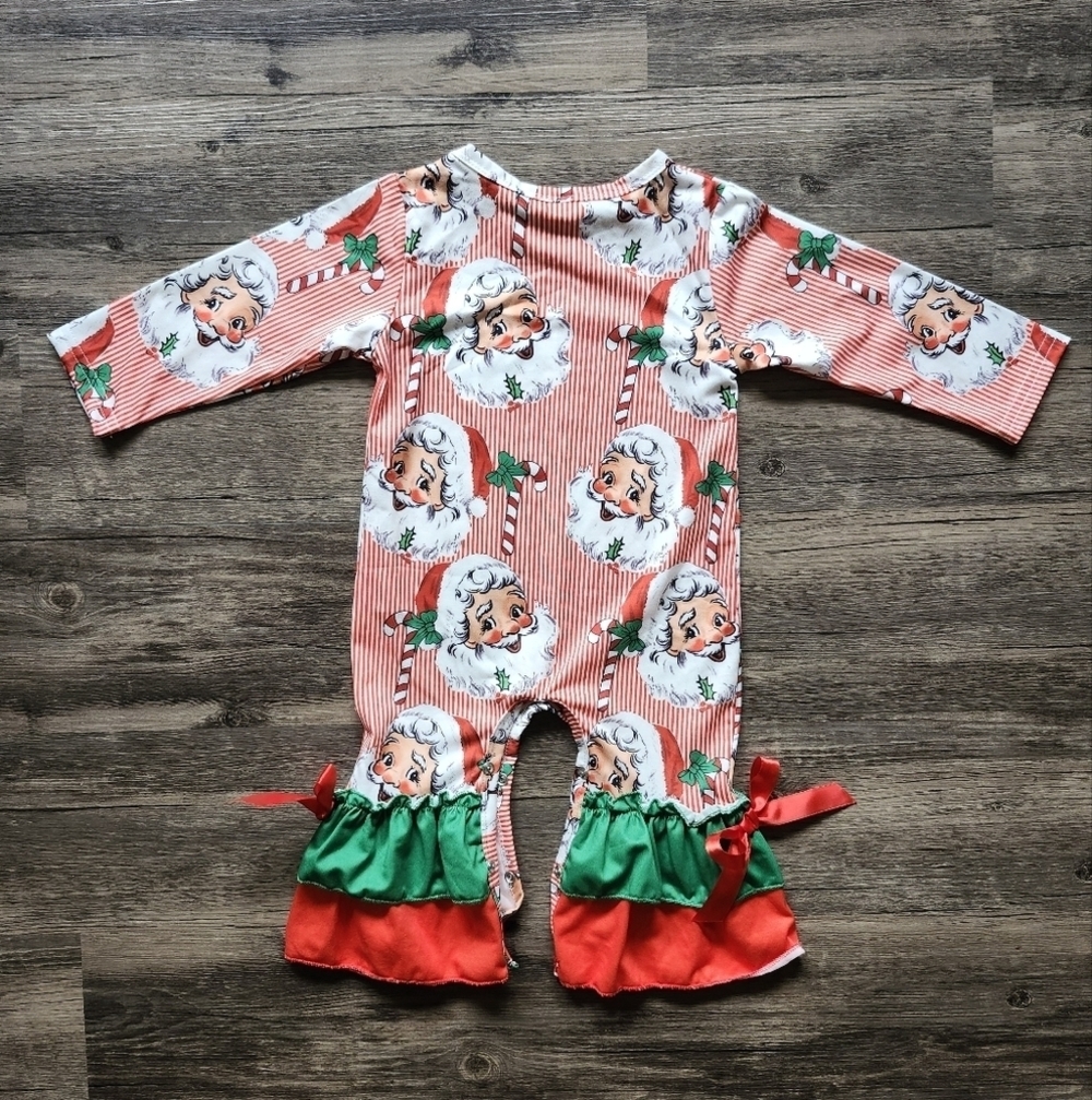 Boutique 2t Festive Santa Striped Ruffle Romper - Picture 4 of 5